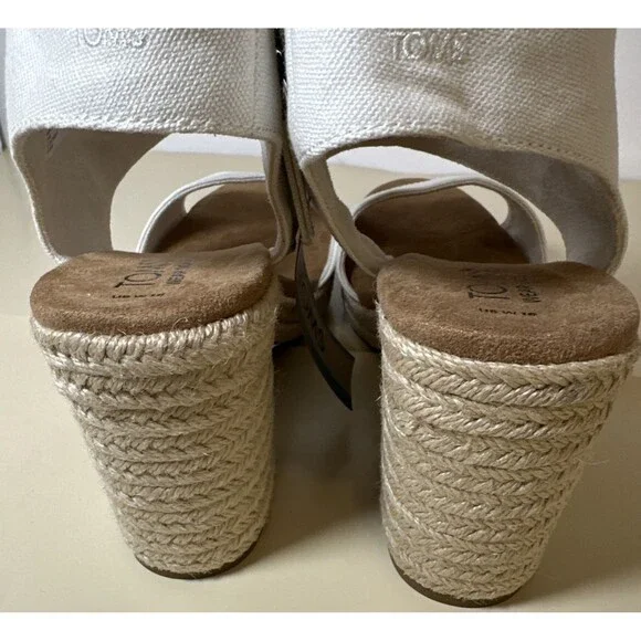 Toms Majorca Platform Espadrille Casual Block Heel Sandals White Canvas Sz 10 - Picture 4 of 12